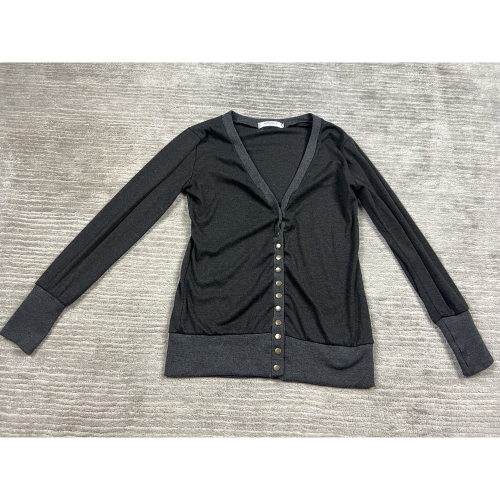 Nenona Sweater Womens‎ Small Gray Cardigan Snap Front Long Sleeve Cotton Blend